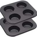 4 Cup Muffin Pan 2 Pcs (8.5 X 7.48 Inch) Air Fryer Small Oven Cupcake Baking Pan Non Stick No Toxic Bakeware