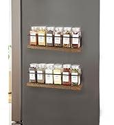 2 Pack Farmhouse Magnetic Spice Rack for Refrigerator Metal Magnet Basket Shelf for Fridge Seasoning Storage Organizers Home Decor Kitchen Accessories (Wooden Color)