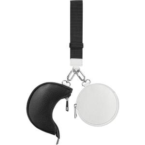 Dual Pouch Wristlet Keychain Wallet Double keychain wallets Mini Pouch Coin Purse Women Coin Detachable Wrist Zip Bag (Black & White)