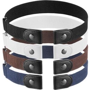 4 PCS No Buckle Stretch Belts for Men and Women Adjustable Buckle Free Elastic Kids Belt for Aldult Toddler boys Girls, Size 30