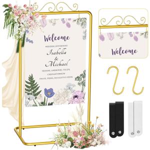 69 Tall Wedding Welcome Sign Stand, Heavy Duty Adjustable Metal Sign Holder with Leather Straps for Wedding & Event Decor (Gold)