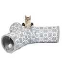 LUCKITTY Geometric 3 Way Cat Tunnel with Plush Inside,Cats Toys Collapsible Tunnel Tube with Balls, for Rabbits, Kittens, Ferrets,Puppy and Dogs