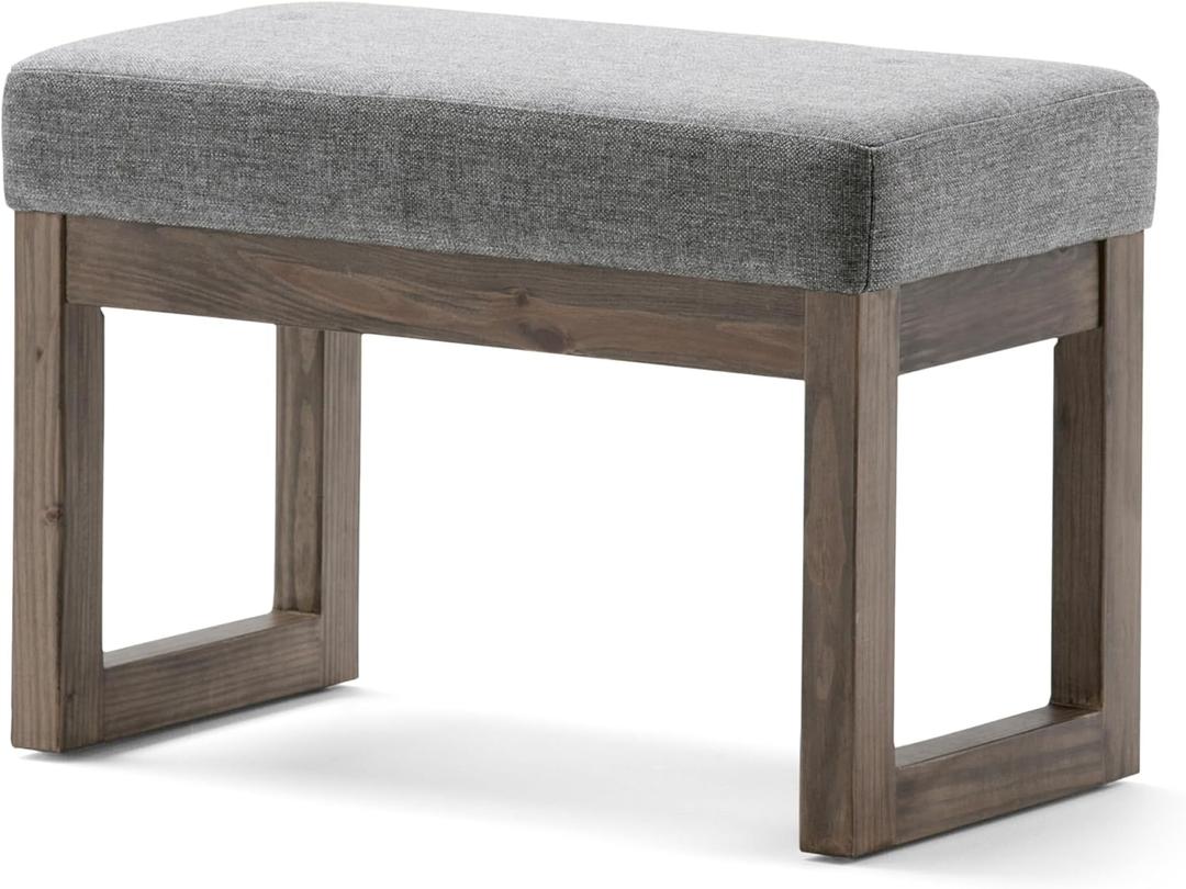 SIMPLIHOME Milltown Small Ottoman Bench - 26.8 inch Wide Upholstered Linen Look Fabric Rectangle Footstool Ottoman in Grey, Contemporary Bench for Bedroom or Entryway with Cushioned Seat, Assembled