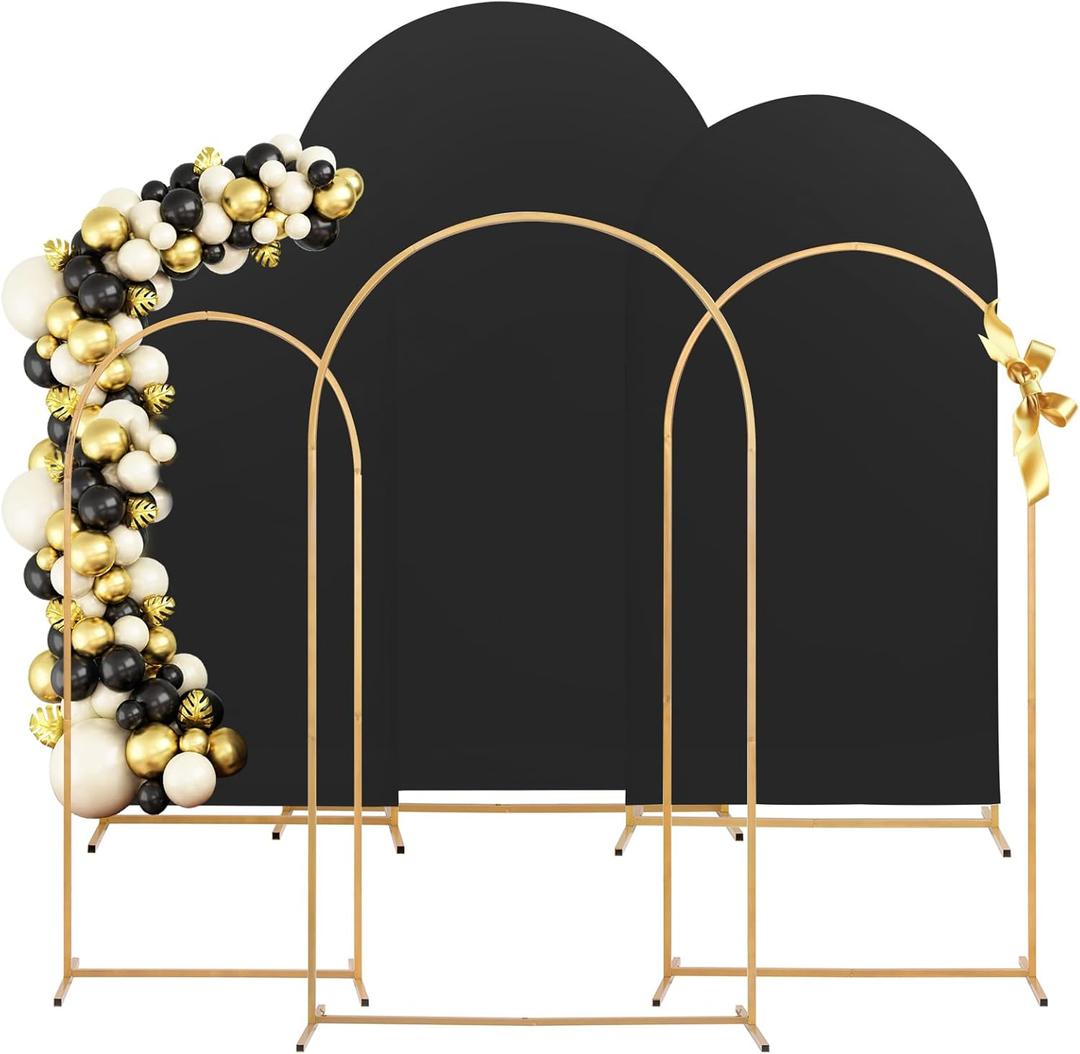 Toolterritary Set of 3 Metal Arch Backdrop Stand with Cover Set, (7.2FT, 6.6FT, 6FT Wedding Arch and Cover Set), Backdrop Arch for Party, Baby Shower, Birthday, and Graduation Ceremony