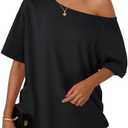 Trendy Queen Womens Off The Shoulder Tops Oversized T-Shirts Short Sleeve Tees Summer 2026 Casual Spring Fashion Clothes, XS