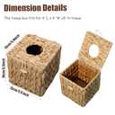 PINXIURY Tissue Box Cover Square Handwoven Rattan Tissue Box Holder, Natural Handmade, Boho Decorative Handcrafted Square Facial Tissue Holder with Lid, Rustic Decorative on Table and Bathroom, Office (Single)