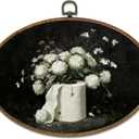 kdqua Dark Floral Bathroom Oval Wall Art Decor, White Flower Toilet Paper Canvas Artwork Framed, Moody Cottagecore Bathroom Wall Hanging Decorations for Washroom Restroom Spa, 11.4x8.6 Inch