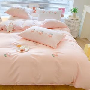 100% Cotton Duvet Cover 3D Embroidery Bedding Sets, Queen, Pink Flowers, Full/Queen