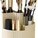 DASITON Large Capacity Makeup Brush Holder,360 Rotating Makeup Organizer,5 Slot Makeup Brushes Cup,for Vanity Decor,Bathroom Countertops,Desk Storage Container,Cosmetic Display cases(Cream-S)
