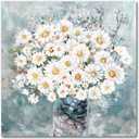 Floral Canvas Wall Art White Daisy in Vase Light Blue Background Modern Gallery Prints Pictures Flowers Textured Wall Decor Ready to Hang 24 x 24 Inch