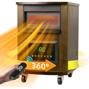 1500W Realsmart Space Infrared Heaters for Indoor Use Large room Electric Quartz Heater with Remote Control Wheels LCD Display 3 Heating Modes 12H Timer Overheat Tip Over Protection Safe