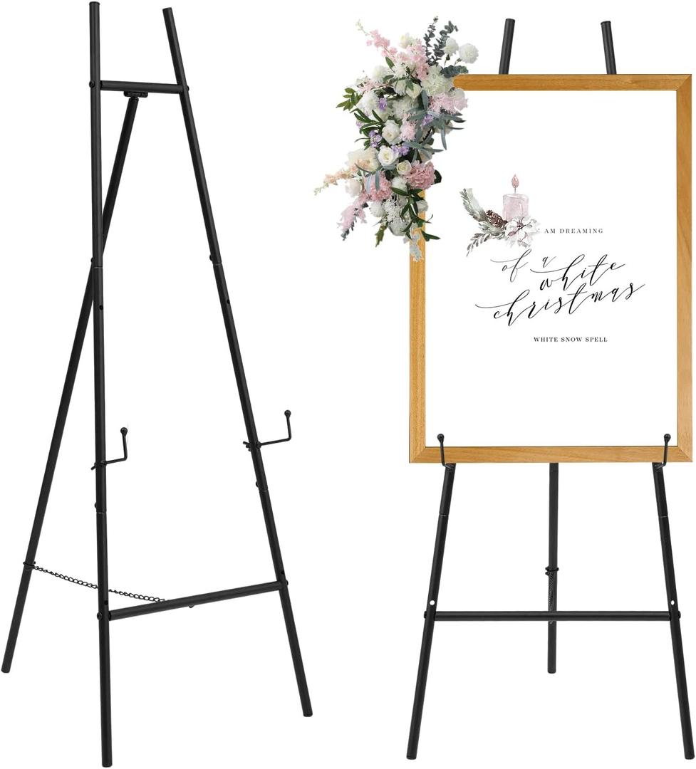 Metal Easel Stand with Chain Support for Mirror,Iron Floor Easels for Display Wedding Sign,58 Inch Adjustable Arts & Crafts Easels(Black)