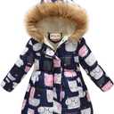Girl's Winter Coat Jacket Hooded Kids Toddler Flower Print Parka Outwear Warm Cotton Puffer Hooded Jacket 110