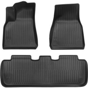 Floor Mats for Tesla Model Y 3PCs Accessories 2024 Floor Mats Material TPE for 5 Seater Cargo Liner Compatible with Tesla Model Y 2024 2023 2022 2021,Set of 6 Mats (Not Fit 7-Seat) (3 PCS for 5-Seat)