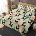 Mid Century Colorful Cat King Comforter Set, Atomic 50S Retro Bedding Set 3 Piece, All Season Soft Toddlers Children Adults Bedroom Bed Decoration Comforter and 2 Pillow Shams