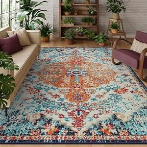 Lahome Area Rugs 9x12 Living Room Rug, Large Boho 9 x 12 Area Rugs for Living Room Washable Bedroom Rug, Boho Vintage Soft Non-Slip Printed Indoo