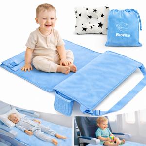 Toddler Airplane Seat Extender with Cushion  Portable Travel Footrest & Leg Support for Kids  Lightweight Foldable Design with Carry Bag (Baby Blue)