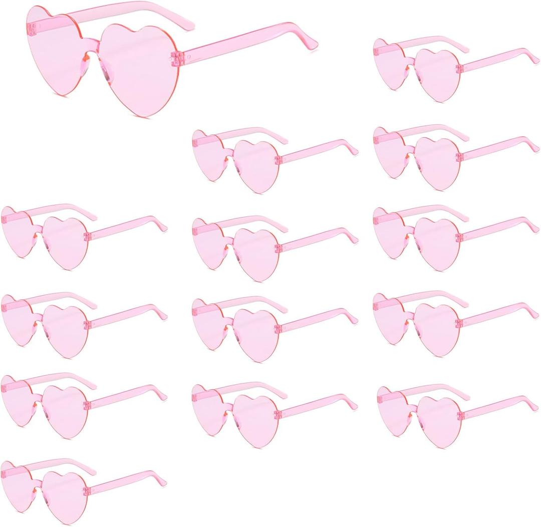 14 Pairs Pink Heart Sunglasses, Heart Shaped Sunglasses for Women, Candy Color Frameless Love Glasses, Funny Transparent Rimless Glasses for Party