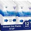 Instant Ice Packs for Injuries (5" x 9") - 12 Pack of Disposable Cold Compress Ice Packs for Sprains, Strains, Contusions, Minor Burns, Toothaches, and More