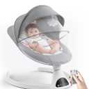 Baby Swing for Infants - Electric Portable Bluetooth Baby Rocker with 5 Speeds, 5-Point Harness, Remote Control, Timing & Music Speaker Max 20 Lbs (Gray)