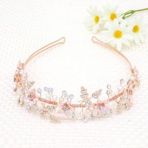 Oriamour Rose Gold Flower Girl Headband With Crystal Rhinestone Princess Teen Girls Headpiece For Birthday, Wedding, Photography