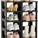 HAIXIN Adjustable 10 Tier Shoe Organizer - Narrow Plastic Vertical Shoe Rack for Closet, Entryway, Boots - Stackable Shoe Cabinet (Black) (10.24"D x 19.13"W x 22.95"H)