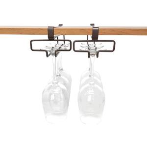 Bronze Glass Holder under Cabinet, Hanging Stemware Rack under Shelf, No Screw No Drill Glass Storage Organizer, Set of 2