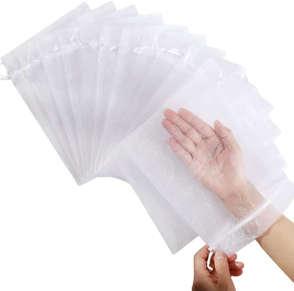 DODXIAOBEUL 100 Pcs 6 x 8 Inches Organza Bag Drawstring Bags Bulk Small Gift Bags for Christmas Candy Wedding Birthday Party,Transparent