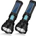 Led Solar Flashlight, 1500 Lumens Led Solar Handheld Rechargeable Flashlights with IP65 Waterproof, 2000mAh Battery for Survival Emergencies Camping (2 Packs)
