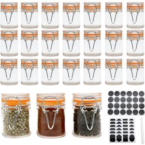 1.7 oz Mini Glass Spice Bottles, 24 Pack Small Glass Jars with Airtight Lid and Leak Proof Rubber Gasket, Empty Spice Containers with Labels for Home and Kitchen