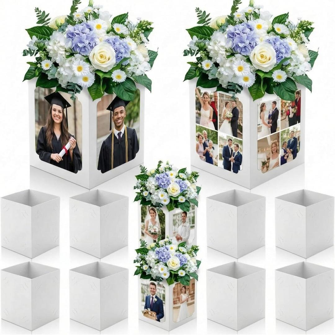 Spiareal 6 Pcs Graduation Box Centerpieces for Table 6/7 Inch Photo Frame Display Congrats Grad Party Favor Gift Picture Table Box Photo Props Frame for Graduation Decoration(White)