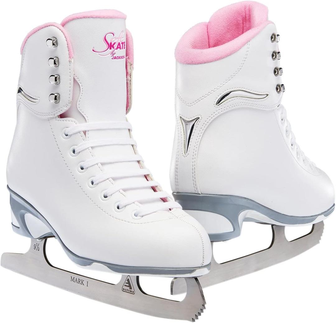 Jackson Figure Ice Skates JS180 / JS181 / JS184 - for Women and Girls (12 Misses, White/Pink)