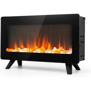16" Small Electric Fireplace Heater - Desk Space Heater with Realistic Led 3D Flames, Freestanding Fire Places Electric Fireplace Heater for Indoor Use, 750 | 1500w, Overheating Protection (16"(W) x 8.27"(H) black)
