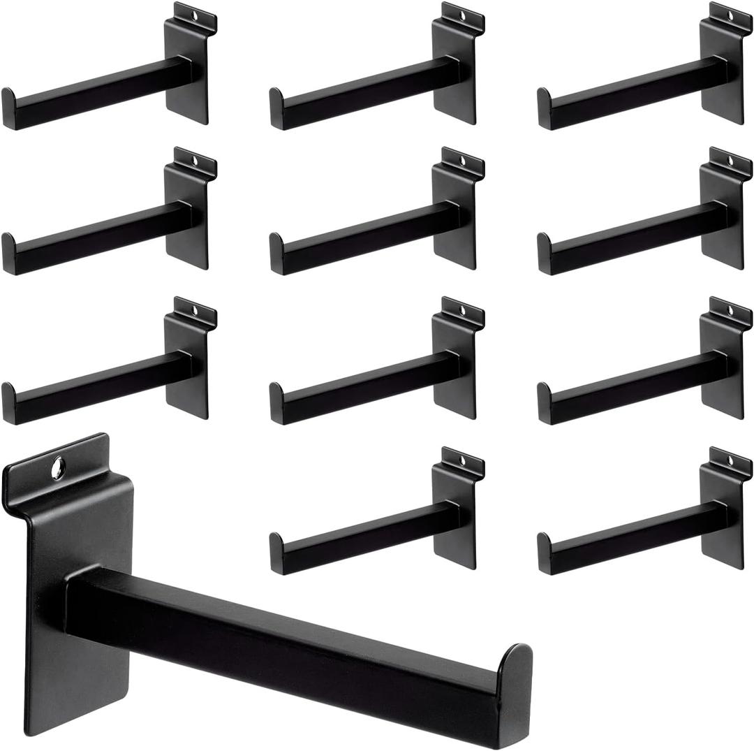 6 Inch Square Tubing Slatwall Shelf Bracket , Heavy Duty Slat Wall Floating Shelf Bracket with Lip, Slatwall Accessories for Retail Display,Garage (12Pcs, Black)