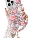 for Samsung Galaxy S22 Plus S22+ Diamond Case Luxury Cute Bling Glitter Crystal Rhinestone 3D Rose Flowers Pearl Handmade Phone Cover for Women Girls with Bracelet Lanyard,Pink