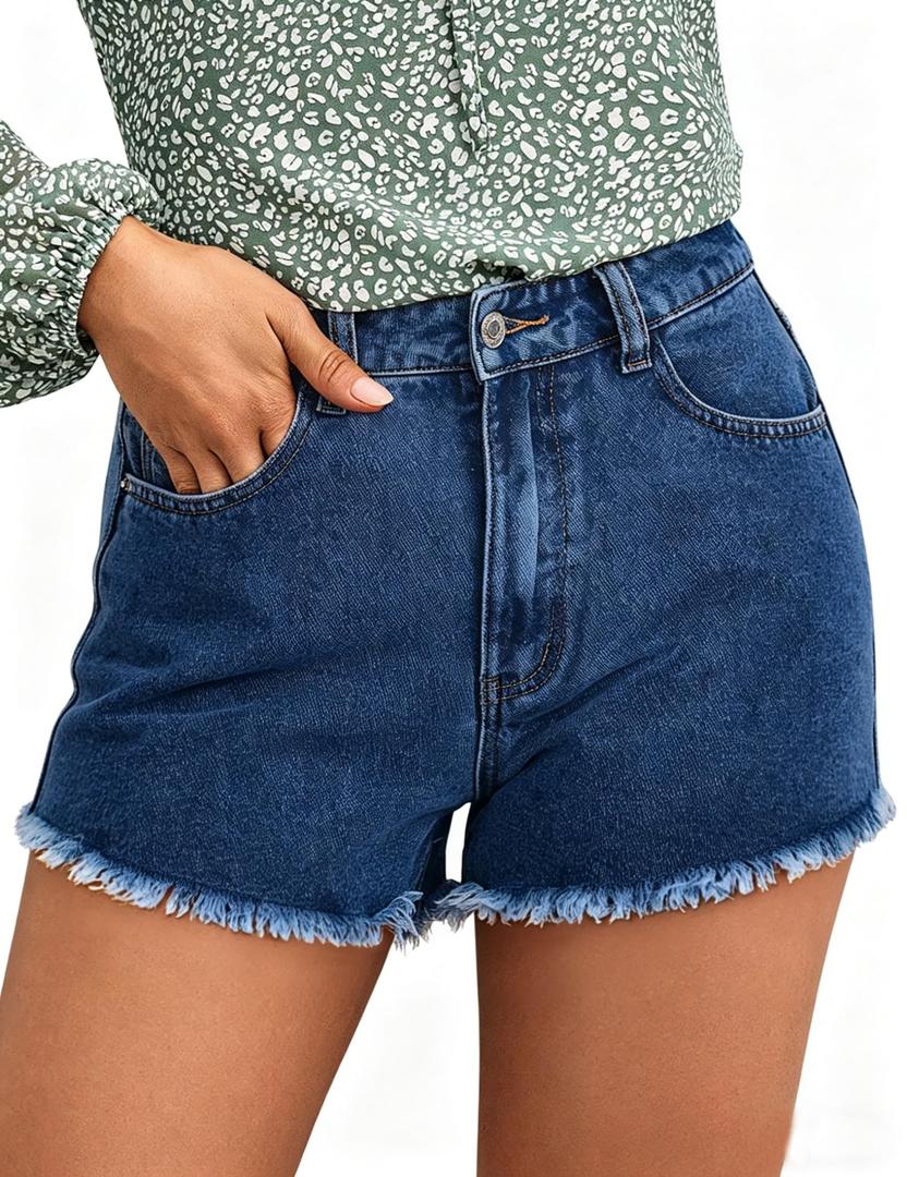 BISUAL Womens Denim Shorts Stretch Jean Shorts Womens High Waisted Raw Edge Denim Shorts Casual Jean Shorts for Women Blue US S