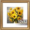 JCJMY 12x12 Vintage Picture Frame with 8x8 Mat, Elegant Retro 12 by 12 Photo Frame with Shatter-Resistant Plexiglass for Wall Hanging, Gallery Decor & Gift, Gold, 1 Pack