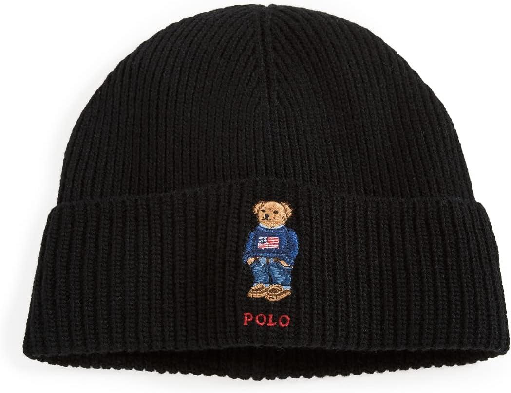 POLO RALPH LAUREN Men's Solid Denim Bear Beanie (Black)