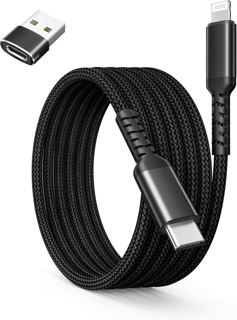 Basesailor USB C to Lightning Charger Cable 10ft with USB A Adapter,Type C Power Delivery PD Fast Charging Cord for iPhone 11 12 13 14 Mini Pro Max,SE,iPad 8th 9th Generation