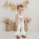 ZAXARRA Toddler Baby Girl Christmas Outfit Spaghetti Strap Bell Bottoms Romper Overalls Jumpsuit Santa Baby Bow Clothes (White)
