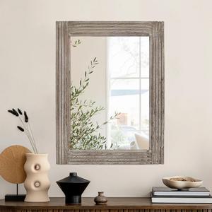 FORTENY Hand-Made Wooden Spliced Wall Mirror for Bathroom, Rustic Farmhouse Vanity Mirror, Décor Wall Art, Solid Wood Frame, Vertical or Horizontal Hanging (White, 32" x 24", Rectangular)