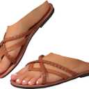 Women's Braided Strappy Flat Sandals Comfort Breathable light Toe Ring Slip On Slippers Summer Casual Vacation Beach Flip Flops Sandals (40, Brown)