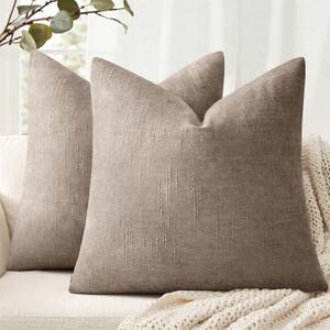 ANRODUO Pack of 2 Decorative Textured Pillow Covers Soft Light Taupe Grey Euro Accent Solid Chenille Cushion Cover Cozy Farmhouse Pillow Case for Couch Sofa Bedroom Living Room Home Decor 22x22 Inch