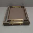 2 Piece Woven Leather Ottoman Tray with Gold Handles, Perfect Rectangular Serving Tray for Living Room, Coffee Table Tray as Thoughtful Gift for Home Decor Enthusiasts (Coffee Brown)