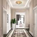 Flush Mount Ceiling Light with Water Ripple Glass Shade, Modern 2-Light Ceiling-Mount Light Fixtures for Bedroom Living Room Gold Metal Farmhous Ceiling Lamp for Lighting and Decoration
