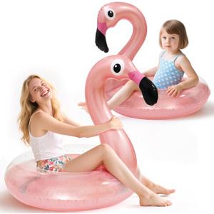 2PCS Flamingo Inflatable Pool Floats Adult Kids, Glitters Translucent Inflatable Pool Float for Kids Ages 6+, Fun Beach Floaties Summer Water Party Supplies2 Size