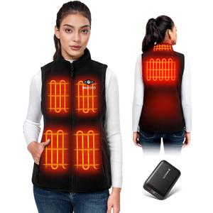 WASOTO Heated Vest Women Fleece Vest 16000mAh Battery Pack Charger Included Lightweight Slim Fit for Indoor Outdoor Work (Medium, Black)