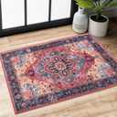 SIILOOM 2x3 Vintage Washable Rug, Red Soft Area Rug for Entryway, Boho Non-Slip Indoor Door Mat, Low-Pile Kitchen Rugs, Floor Carpet for Entrance Kitchen Bedside Farmhouse