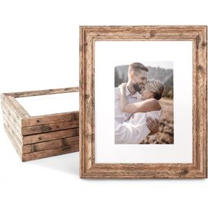 TWING 8x10 Picture Frame Set of 6, Vintage Walnut Photo Frames Display Pictures 5x7 with Mat or 8X10 Without Mat, Tabletop Display and Wall Mounting Home Decorative Photo Frames Pre-Installed, Walnut (Brown)