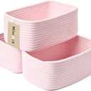 Small Storage Baskets for Organizing | Closet Organizer Bins | Shelf Toy Basket | Woven Rope Baskets | Cube Decorative Box | Shallow Basket | 11.5x7.5x4.7 | 3 Packs Light Pink